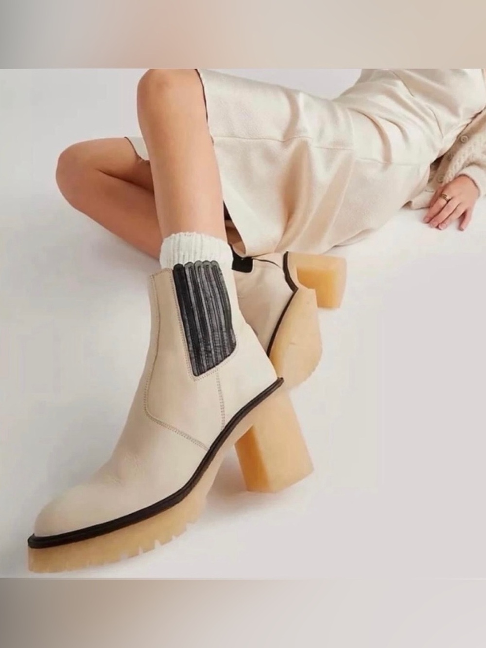 Free People James Chelsea Boots Leather Off-White Bone EU 39.5 US 9 / 9.5 Boho